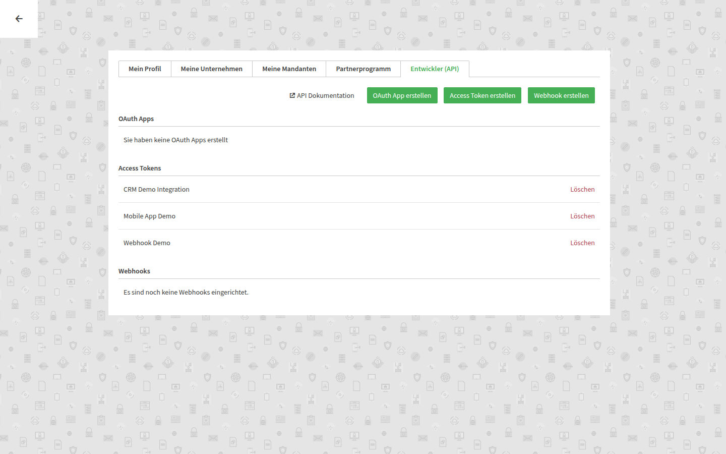 Screenshot der Entwickler-API-Übersichtsseite in einfachArchiv